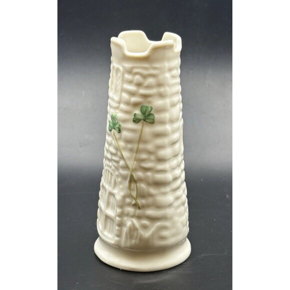 Belleek Irish Mini Castle Shamrock Bud Vase 4 Inches Used - Picture 3 of 10